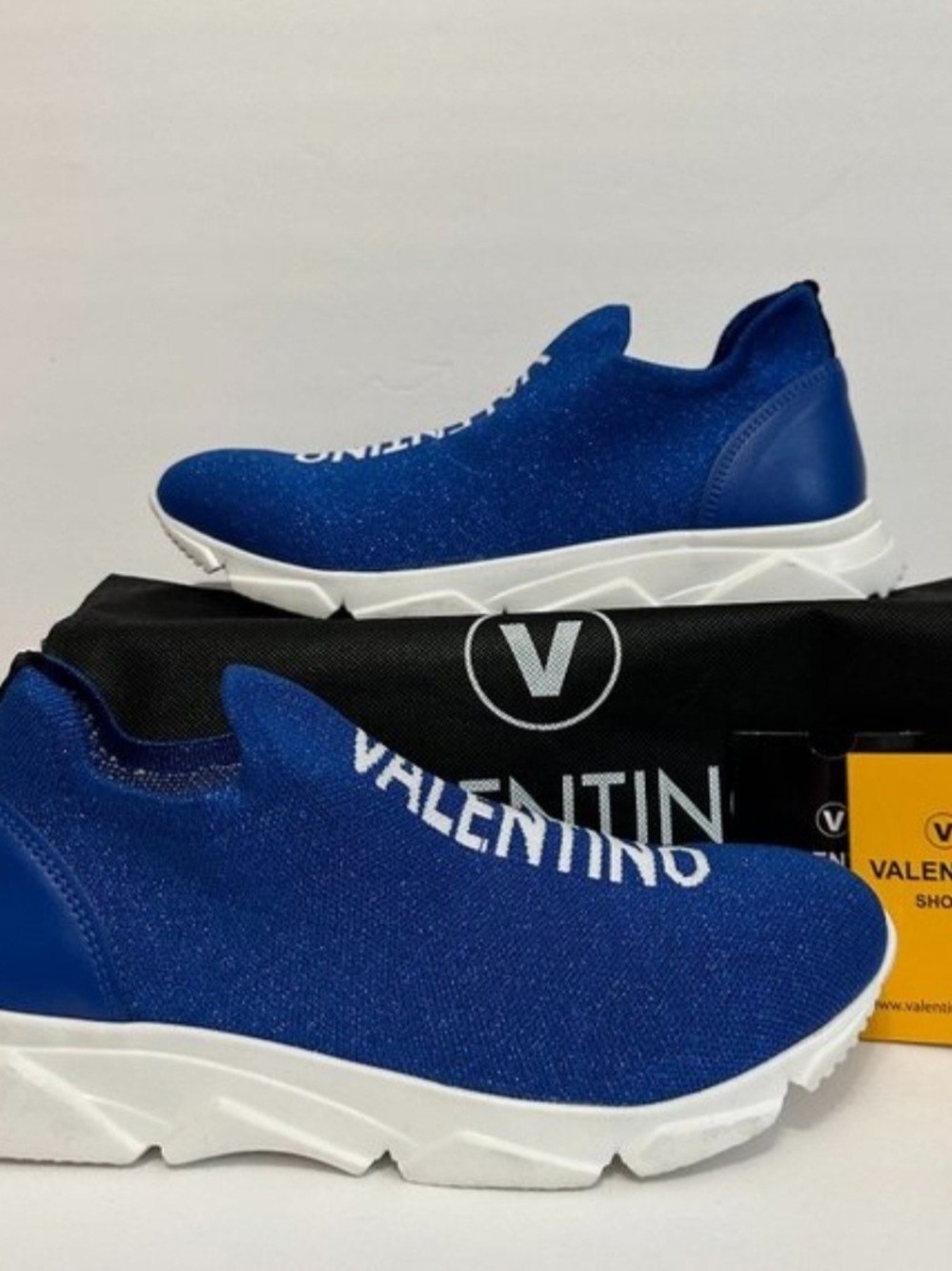 Valentino Men's And Womens Slip-On Knit Sneakers in Blue